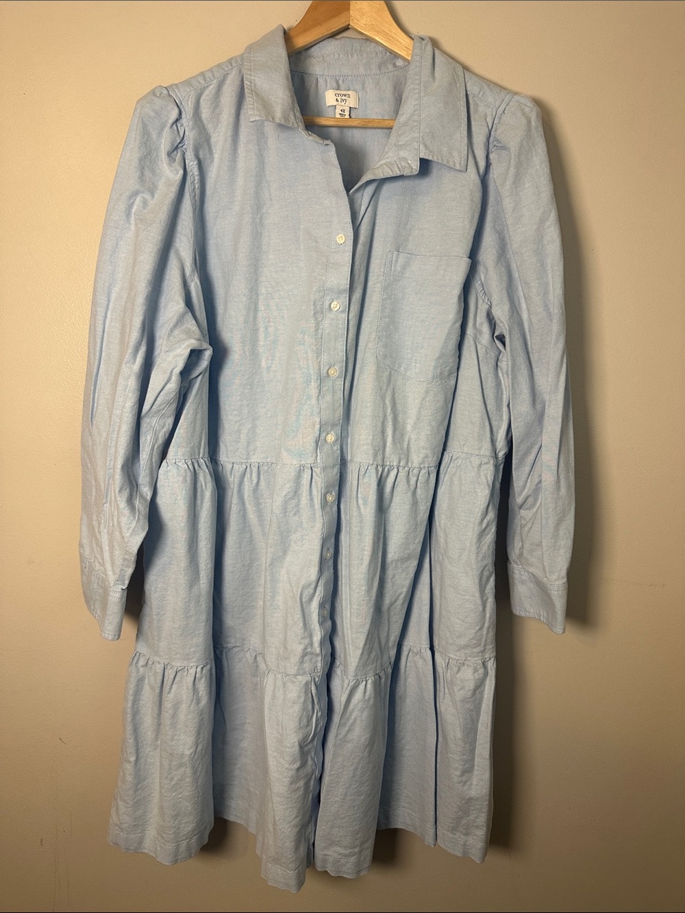 Crown and Ivy Preppy Light Blue Tiered Hem Shirt Dress